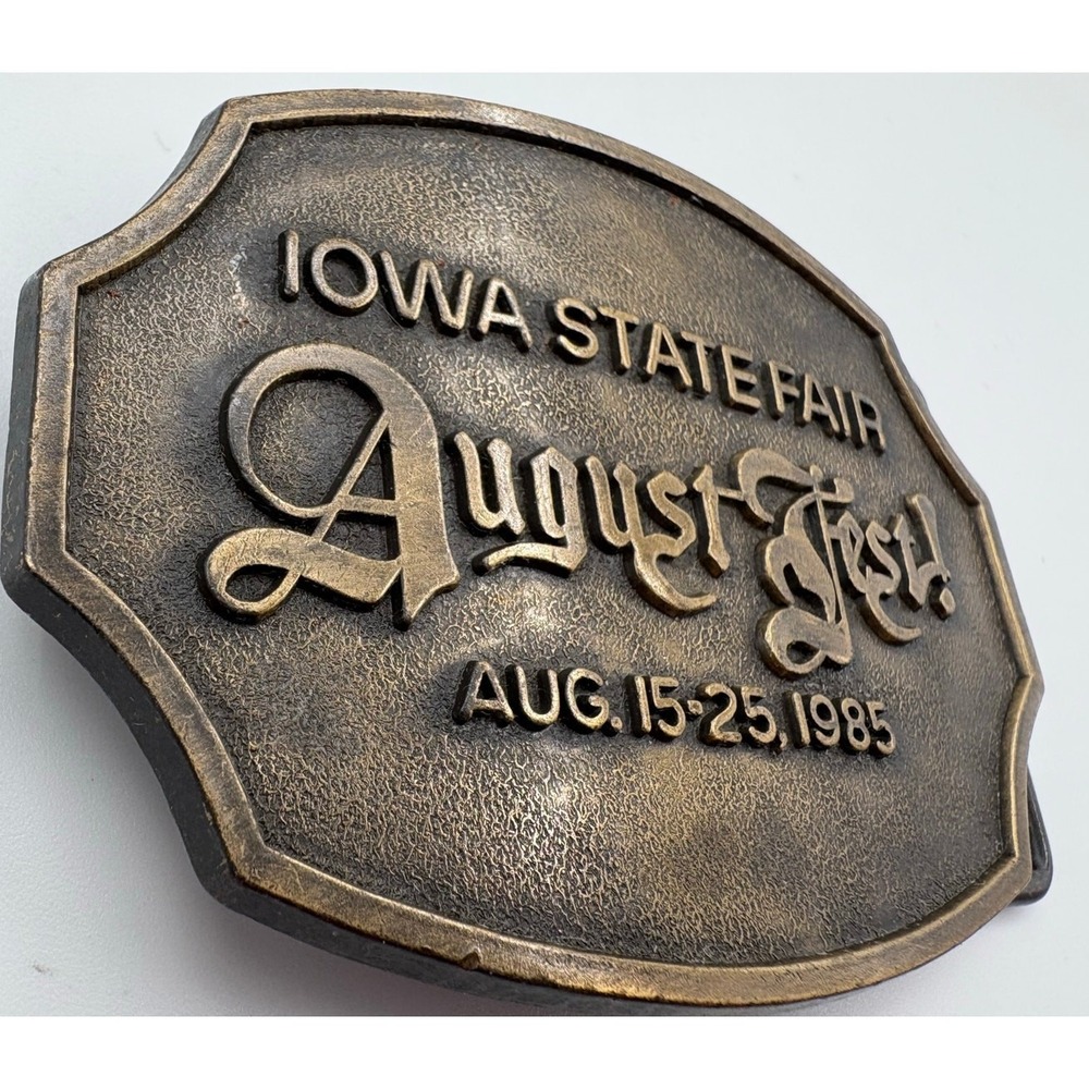 Iowa State Fair August Fest Bronze Belt Buckle Vintage 1985 Collectible #57 - Picture 2 of 5
